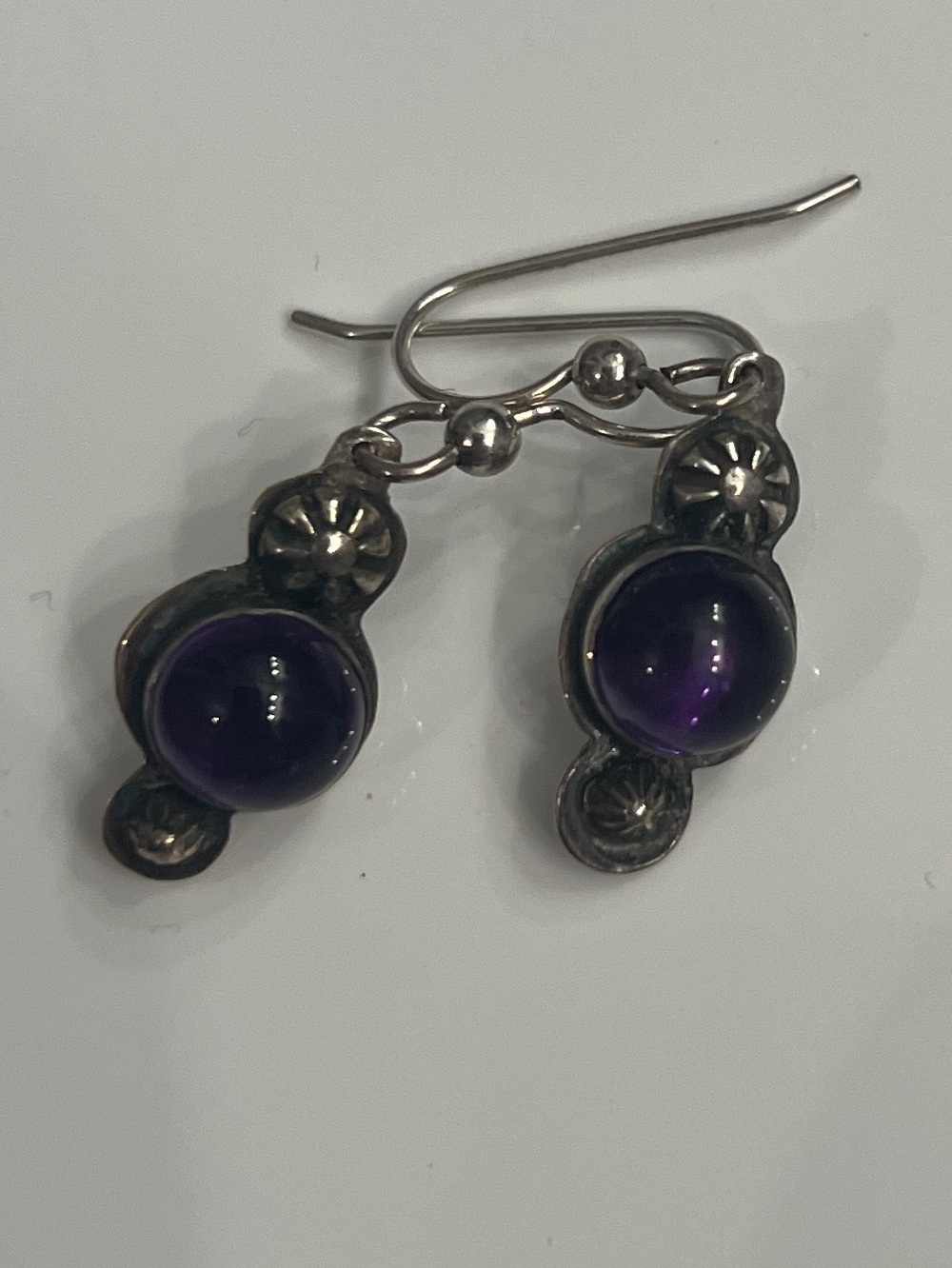 Sterling Silver Purple Stone Drop Earrings